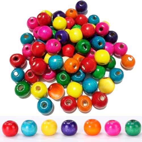 120PCS 20mm Colored Wooden Beads for Crafts, Large Hole Round Wood Beads