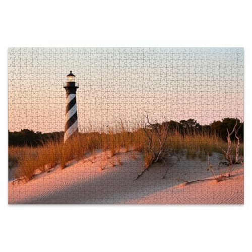 Puzzles for Adults 1000 Pieces Cape Hatteras Lighthouse Outer Banks Wooden Jigsaw Puzzles Challenging Fun Family Game Gifts Party Toy for Kids Seniors Home Decor