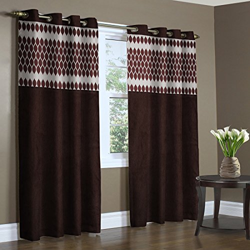 Home Candy Artistic Dual Panel Brown Window Curtains- Set Of 4