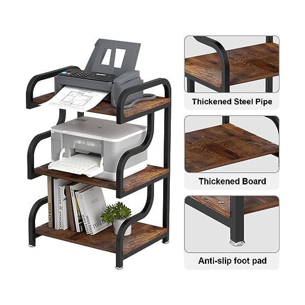 Printer stand 3 tier large printer stand durable materials and ample storage space printer stand with storage printer table for home office organizationrustic brown  urban country home decor