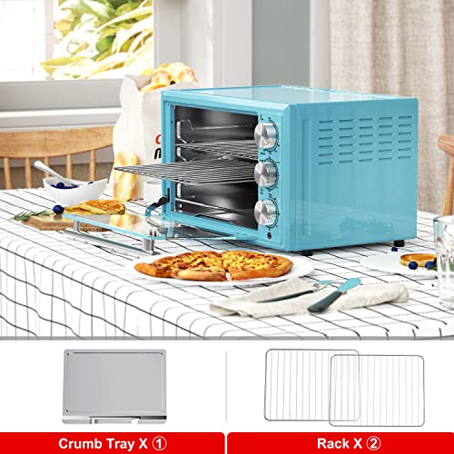 Galanz Large 6-Slice True Convection Toaster Oven, 8-In-1 Combo Bake, Toast, Roast, Broil, 12” Pizza, Dehydrator With Keep Warm Setting, Retro Blue #TOP5