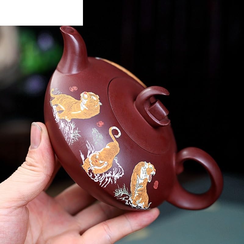 Théière en céramique Chinoise 320 ML, théière en Argile Violette, poterie Artisanale en Terre Crue Violette et Rouge avec Filtre, Service à thé Zisha.