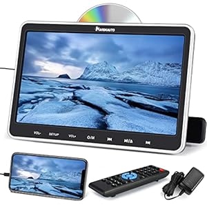 NAVISKAUTO 10.1” DVD Player for Car with HDMI Input Wall Charger Headphone, Car DVD Player with Headrest Mount Support 1080P Video, MP4, USB/SD Card, AV in & AV Out, Region Free, Last Memory