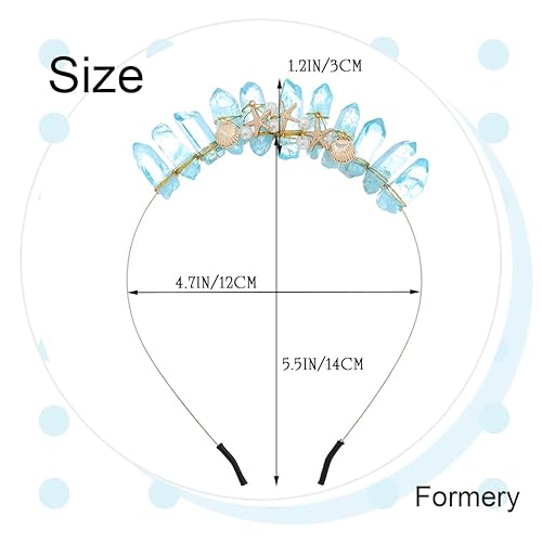 Miniatura 6 de Formery Diadema azul con corona de cristal crudo, concha dorada, estrella de mar, cuarzo, tiara, playa, sirena, fiesta, festival, perla natural,