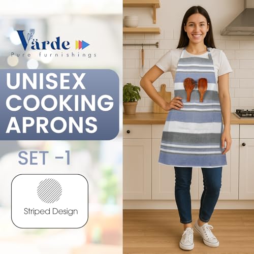 Image of Unisex Cooking Aprons | Waterproof Apron | Striped Design with 2 Front Pockets & Adjustable Neck Strap | Durable, Oil & Stain Resistant | Chef Apron for Cooking