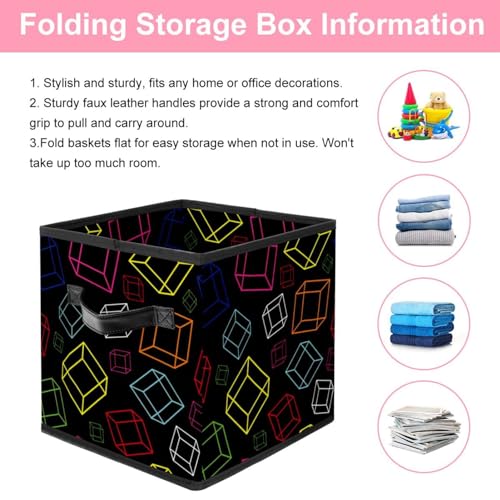 Boîte de rangement pliable cube en tissu noir géométrique pour placard
