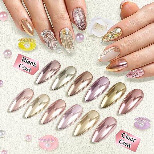 GJNL 6 Colors Gold Chrome Nail Powder - 6 Jars Metallic Effekt Chrome Pulver Nägel, Roségold Chrom Pigmente für Nägel Nagelpulver Chrom Nägel, Champagner Gold Pigment Glitzerpuder Pulver für Nägel