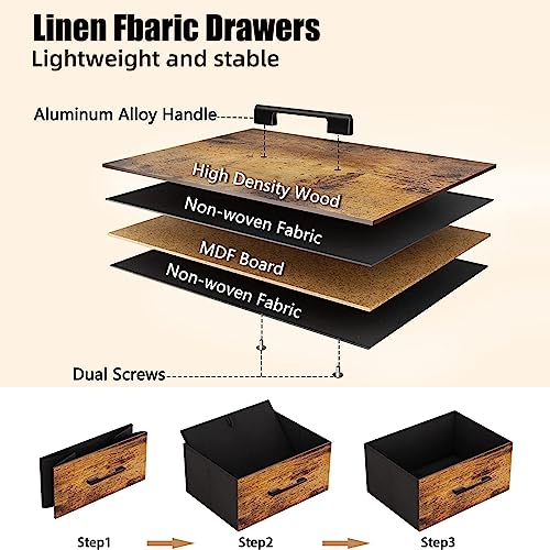 Rustic Storage Dresser With Drawers And Shelves -28''L×13''W×32''H Industrial Storage Cabinet With 3 Lightweight Linen Drawers, Metal&Wood Entryway Storage Unit,Kitchen Coffee Bar Cabinet,Dark Brown #TOP3