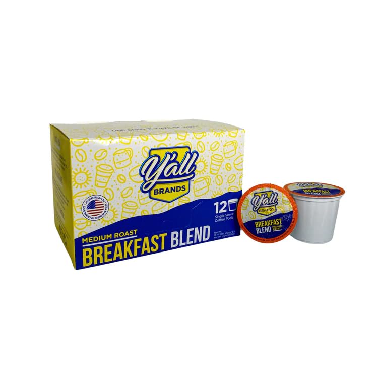 Y'all Southern Brands Ground Coffee - Breakfast Blend Single Serving K-Cup Pod - Pack of 12