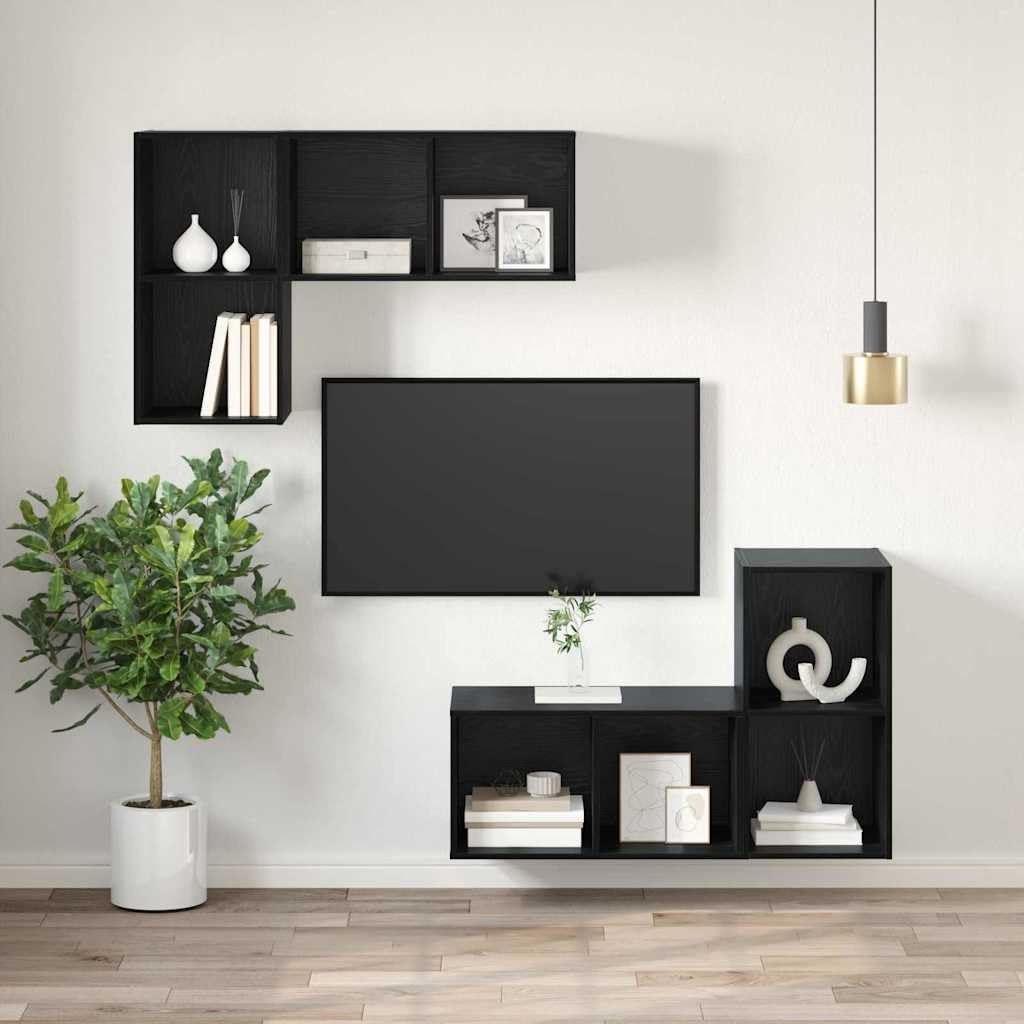 Zestaw szafek pod telewizor, montowana na ścianie, wygląd czarnego dębu, 37 x 37 x 72 cm, nowoczesny design, oszczędzający miejsce regał na media, trwały materiał drewnopochodny, uniwersalny