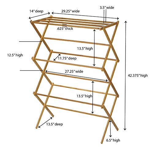Image of Household Essentials Bamboo Folding Clothes Drying Rack, Upscale Laundry Rack with 11 Dowels, Environmentally Friendly, Stable Frame, Shelf for Drying Flat
