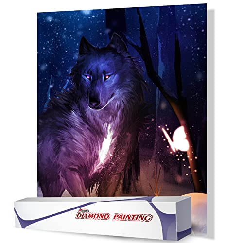 Diamond Painting Wolf Bilder Set Full,DIY 5D Diamant Painting Bilder Tiere Malen Nach Zahlen Wolf im Wald,Diamant Malerei Bild 30x40 Cover