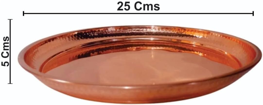 Large Contemporary Hammered Edge Pure Copper Circular Serving Party Tray- 10 Inch Round Charger Platter Serving Dish Set of 2