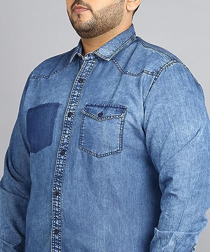 Image of Urbano Plus Men's Denim Full Sleeve Regular Fit Washed Casual Shirt