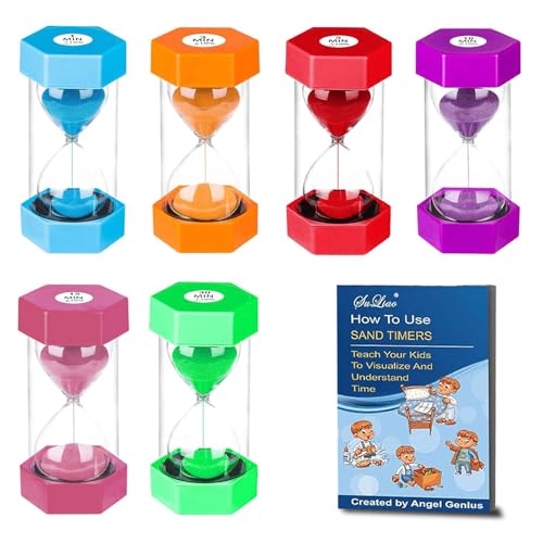 SuLiao Clessidra 1 2 3 5 10 15 30 minuti, set timer per uova, vetro colorato, timer per bambini, scuola, bambini, lavarsi i denti, kita, ufficio, casa, decorazione, giochi, aula, cucina