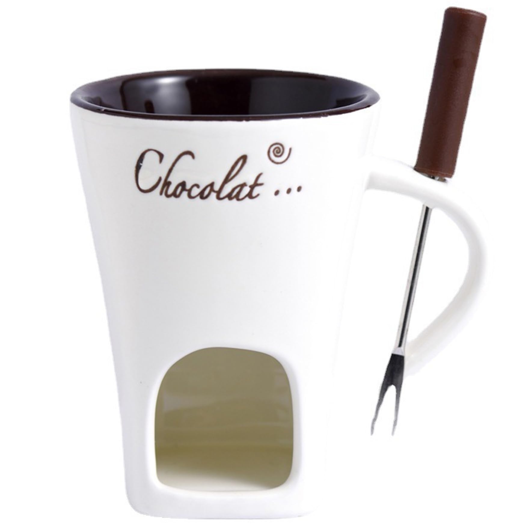 Hperu 1 Set Chocolate Fondue Mug, 130Ml Ceramic Chocolate Melting Cup With Fork And Handle, Melting Pot With Hole For Chocolates Cheese Desserts, Tealight Not Included