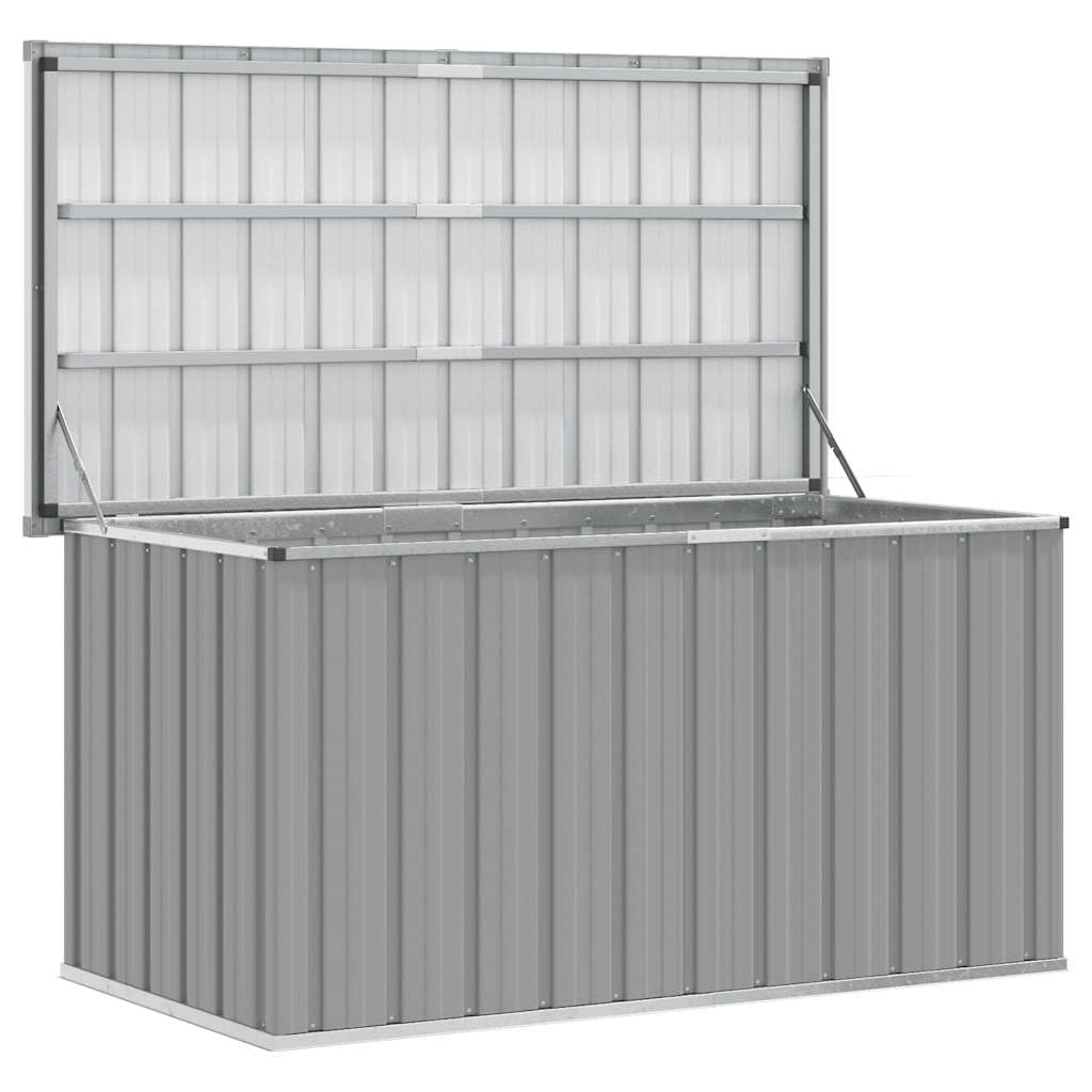 Gartenbox Grau aus verzinktem Stahl 129x67x65 cm mit wasserdichtem Deckel, wetterfestem Stauraum und Sitzfunktion für Balkon Terrasse Outdoor zur Aufbewahrung von Kissen und Polstern