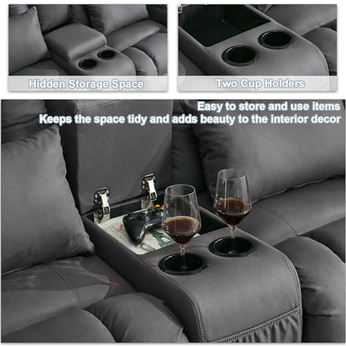 Image of SAMERY 65.5 inch RV Loveseat Recliner Double Recliner RV Sofa & Console | Wall Hugger Loveseat Reclining RV | RV Theater Seats | RV Couch | RV Home Theater Seating Furniture (Fabric Gray)