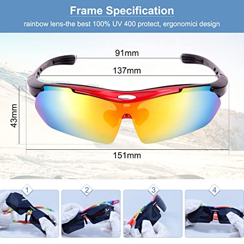 Lunettes de Cyclisme, Lunettes Tactiques, Lunettes de Protection avec 3 Lentilles Interchangeables et 1 Monture de Myope, Lunettes de Vélo de Sport, pour VTT, Course, Conduite, Sports de Plein Air - Image 3