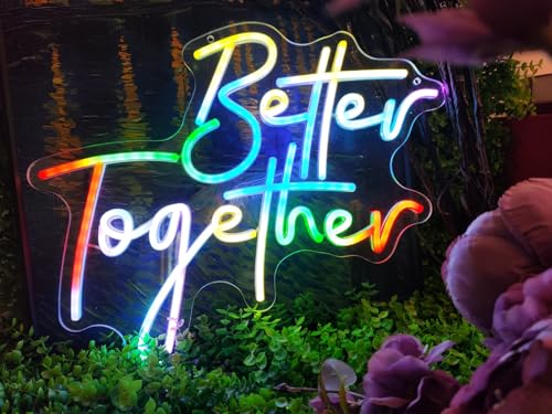 Image of Ulalaza RGB & Color Flow Effect Better Together LED Neon Sign with Remote Control Music Sync Timer Setting LED Acrylic Light for Wall Party Decor Bedroom Bar Wedding Home Birthday USB Powered