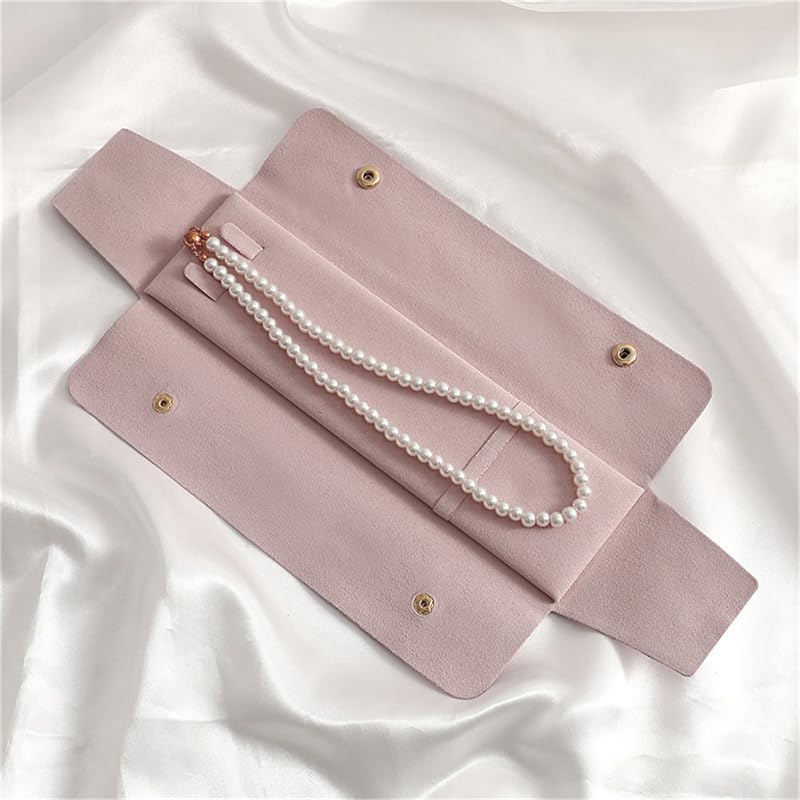 Necklace Pouch Travel Jewelry Organizer Bridesmaid Gifts for Wedding Necklace Case Microfiber Jewelry Pouch Necklace Storage Bag for Women (Pink)
