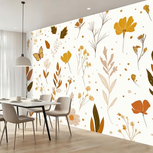 Générique Tapisserie Murale Vlies Intissé 300 x 210(WxH), Fresque Murale Design Scandi Silhouette Botanique Crème, Papier Peint Décoratif Facile à Poser...