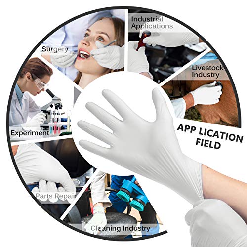 Nitrile Gloves, Hizek 100 Pcs Disposable Gloves,4 mil,Latex Free,Powder Free,Textured Anti-Allergic Wear-Resistant Exam Gloves for Home Use ( M, White)