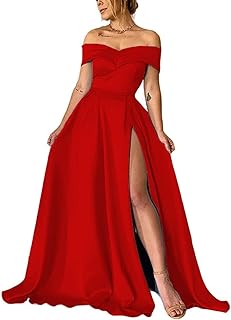 Schulterfreies Damenkleid, Abendkleid, Party, Abschlussball, Satin, Seitenschlitz, langes Brautjungfernkleid mit Tasche für Junioren