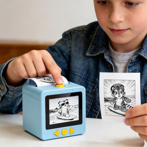 Image of Jiawu Smart AI Voice Sticker Printer, 2.4G WiFi AI Voice Powered Sticker Maker with 2.4Inch HD Screen, 2Paper Rolls & 6Colored Pencils, Mini Thermal Printer for Home, Study
