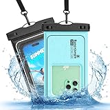 Bungajungle Waterproof Phone Pouch - 2 Pack IP68 Floating Waterproof Phone Case, Dry Bag Beach Cruise Essentials with Adjustable Lanyard for iPhone 16 Pro Max / 15 Pro/Galaxy S24 S23 (Black and Blue)