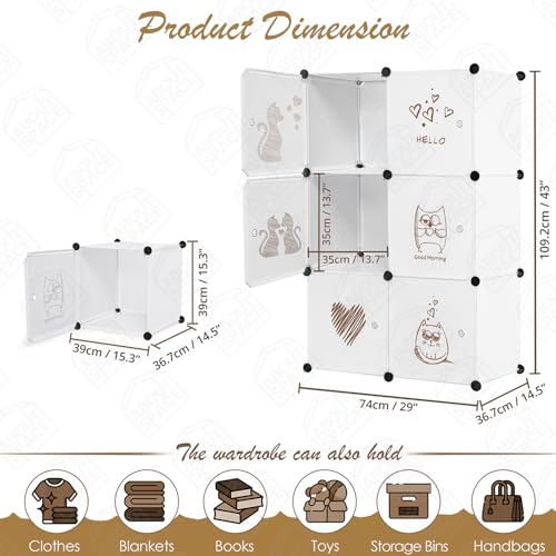 Image of ABOUT SPACE Professional Collapsible Wardrobe - DIY 6 Cube Plastic Almirah for Clothes with Side Hanger, Door Magnet & Hamer- Durable, Foldable Wardrobe for Storage |Non-slip Storage Organizer - White