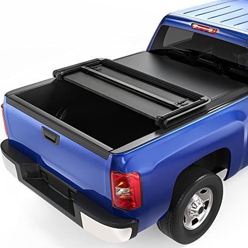 oEdRo Upgraded Soft Tri-fold Truck Bed Tonneau Cover On Top Compatible with 2007-2013 Chevy Silverado/GMC Sierra 1500 with 5.8 Feet Bed, Fleetside