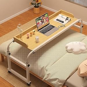 WJFTODAY Holzfarbe Überbetttisch mit Rollen