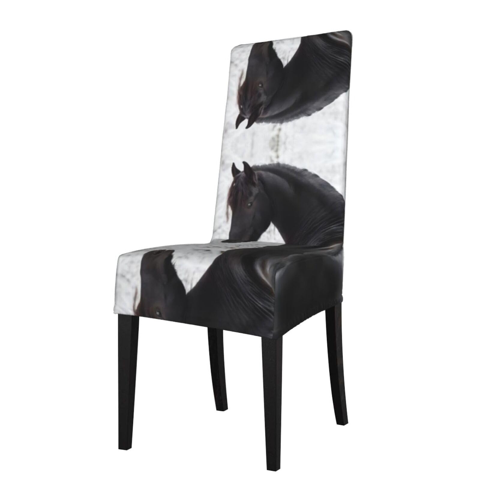 YYHWHJDE Black Friesian Sport Horse Prints Protection Cover for Dining Chair – Stretchable Slipcovers for a Refreshing Dining Room Makeover