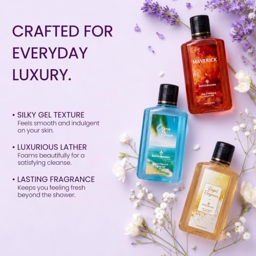 Image of Bath & Blossoms The Complete Trio Set | All Three Signature Shower Gels | Ocean Breeze . Regal Elegance . Maverick | 3 x 100 ml | Aloe Vera & Vitamin E | Vegan & Paraben Free | Premium Body Care