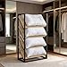 4-Tier Industrial Pillow Rack Floor Standing, Metal & Wood Pillow Display Stand, Space-Saving Blanket Storage Organizer Cushion Holder, for Retail/Bedroom/Closet/School/Hotel