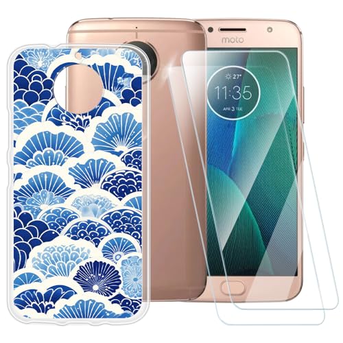 Funda con patrón de textura ondulada compatible con Motorola Moto G5S Plus + [2 unidades] Protector de pantalla de vidrio templado, funda a prueba de golpes para Motorola Moto G5 Plus Special Edition