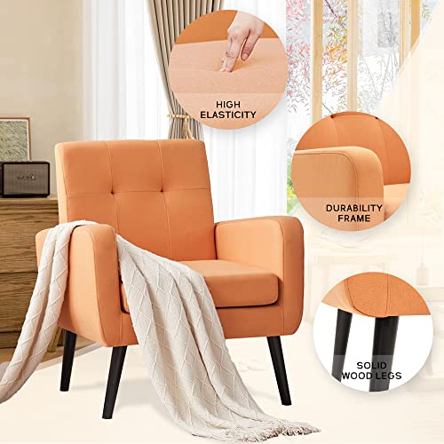 Huimo Accent Chair, Button Tufted Upholstered Arm Chair, Linen Fabric Sofa Chairs, Leisure Living Room Chair, Comfy Mid-Century Modern Leisure Accent Room Chair For Bedroom, Single Sofa Chair (Orange) #TOP4