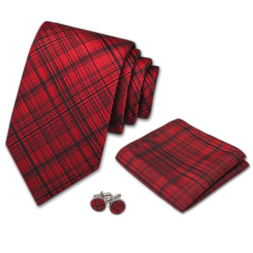 Image of Men's Tie Set with Pocket Square, Cufflinks and Gift Box | 100% microfiber; tie 59 x 3.15 in; square 10 x 10 in; gift box included