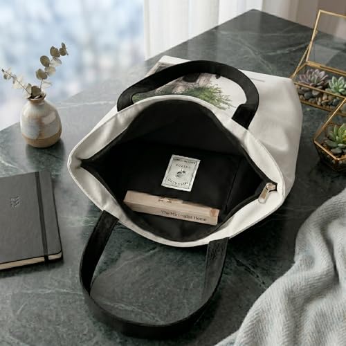 Image of Canvas Tote Bag with Zipper for Women| Inside Pocket | Cotton College Shoulder Bag | Stylish Travel Sling & Handbag for Daily Use | Cotton Canvas Fabric
