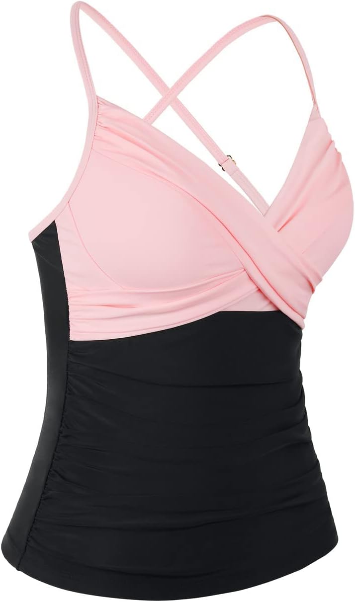 Firpearl Underwire Tankini Swimsuits for Women Twist V Neck Swim Top for Big Busted Tummy Control Bathing Suit Tops Only - Image 3