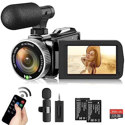 Weochi Video Camera Camcorder 4K 48MP 30FPS YouTube Camera with Wireless Lavalier Mic & External Mic...
