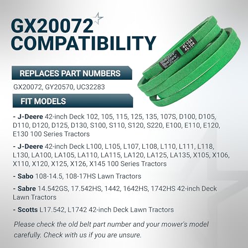 Image of [Upgraded Grip120] BlueStars GX20072 GY20570 Deck Belt | 1 /2 inch x 104 inch | Deck Belt Replacement for 42 Inch Deck John Deere D105 E100 LA105 LA110 LA120 Mowers