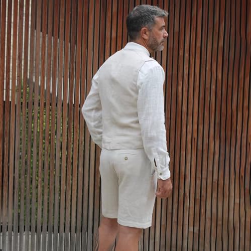 Men Linen Suits 2 Pieces Shorts Suit Summer Beach Wedding Suit Slim Fit Stylish Casual Style Tuxedo2