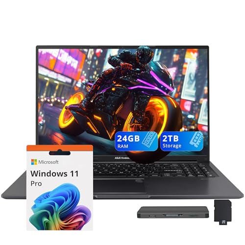 ASUS Vivobook 16" WUXGA Laptop, Intel Core i7-1355U, 24GB RAM, 2TB Storage(1TB SSD+1TB Docking Station Set), Iris Xe Graphics, Backlit Keyboard, Num Pad, Fingerprint, Webcam, Win 11 Pro, Black