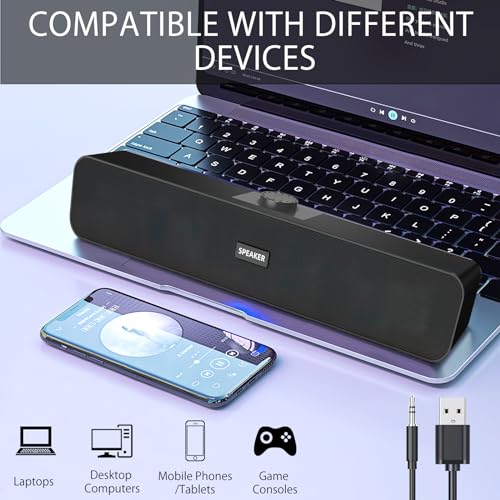 TNSLAND PC Lautsprecher, Hi-Fi Stereo Sound Soundbar Klein, Computer Lautsprecher Mit USB Anschluss für Laptop, Monitor, Smartphone, Tablet, Spielkonsole, Schwarz – Bild 5