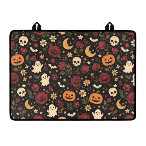 Image of Induction Stove Top Cover Protector, Halloween Flat Top Stove Decor Cover Mat, Universal Stove Top Cover for Electric Cooktop, 29 x 21 Inch, Ghost Pumpkin Skull Flower Print
