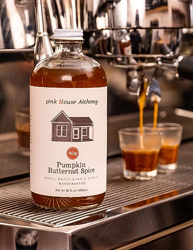 Image of Pink House Alchemy Spiced Butternut Pumpkin Simple Syrup 16 OZ Bottle - Coffee, Cocktail, Non-Alcoholic and Mocktail Drinks, All-natural (SBP)
