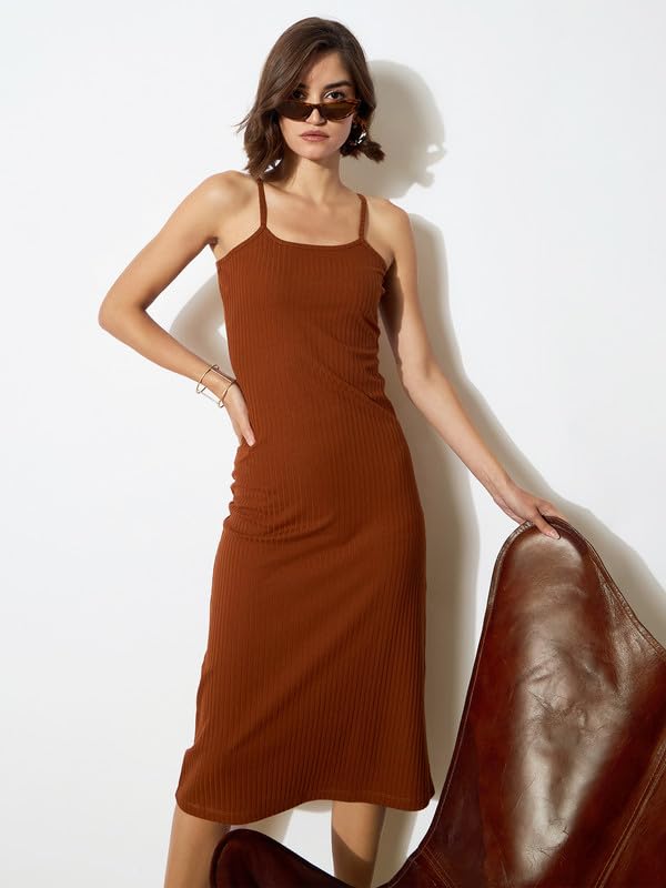 Image of barcino Black Rib Strappy Slip-on Dress