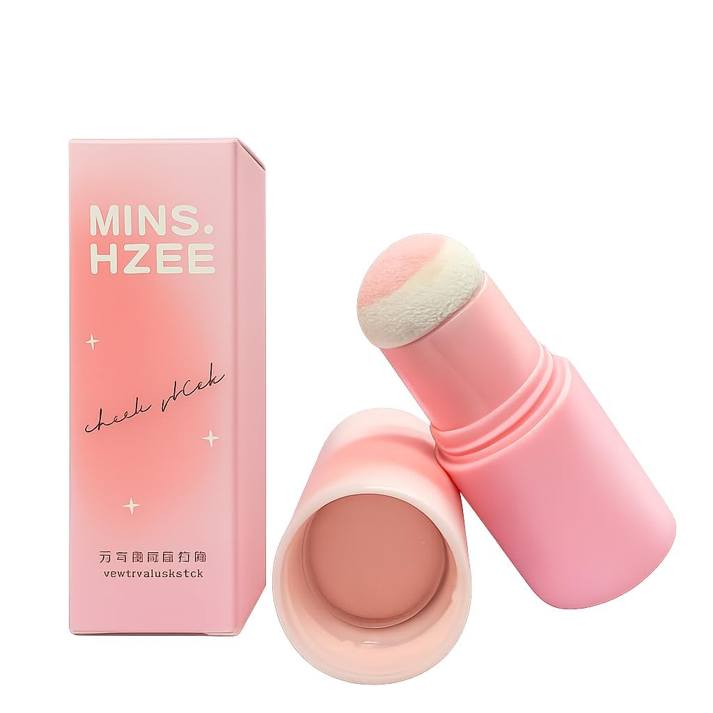 Air Cushion Blush Stick 3.8g Sweet Apricot | Cream Blush Stick with Air Cushion Applicator | Matte & Shimmer Cheek Tint | Long Lasting Waterproof Blendable Face Blush Makeup for Women | Natural Glow Cream to Powder Blusher-image-4